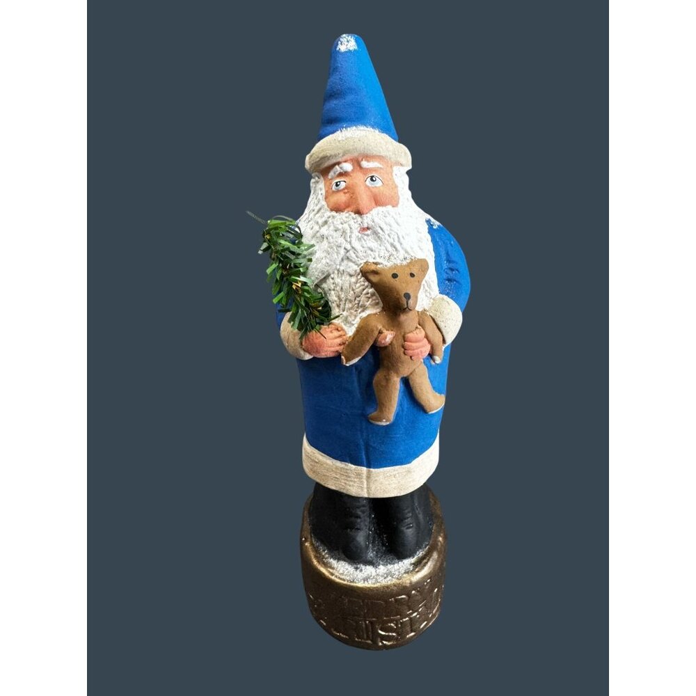 Jackson Pottery Blue Santa Signed Robert Jackson 2011 9" Teddy Bear Folk Art